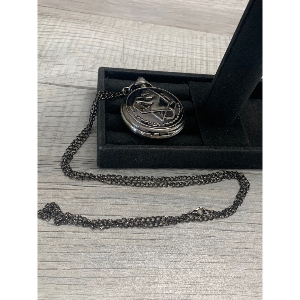 Fullmetal Alchemist State Alchemist Pocket Watch Necklace Gunmetal 32 Inch Chain